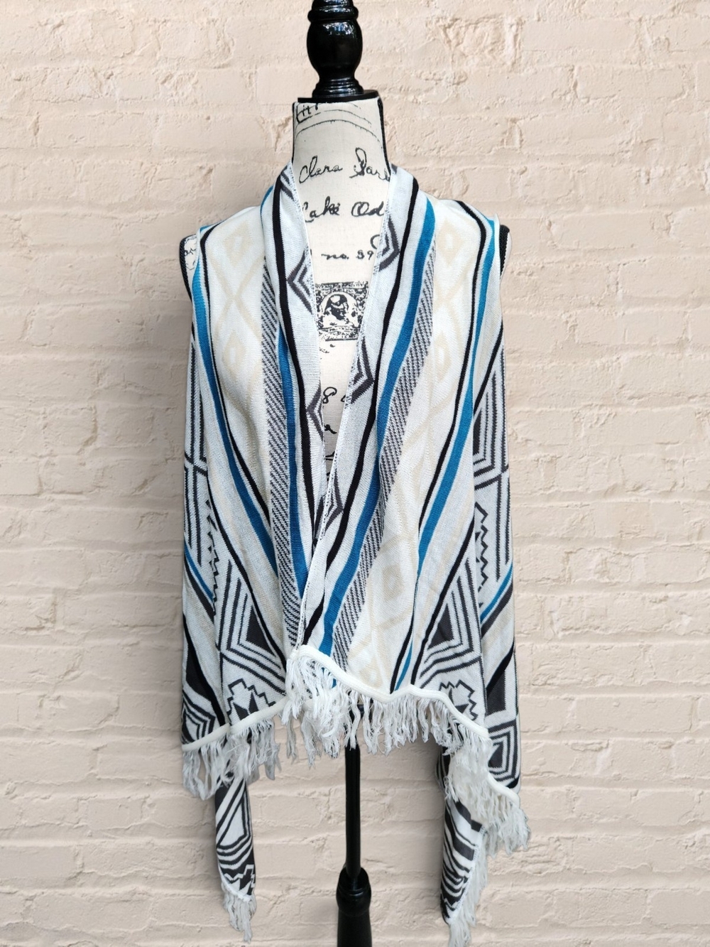 Copper Key Boho Southwestern Fair Isle Fringe Open Front Cardigan Vest M